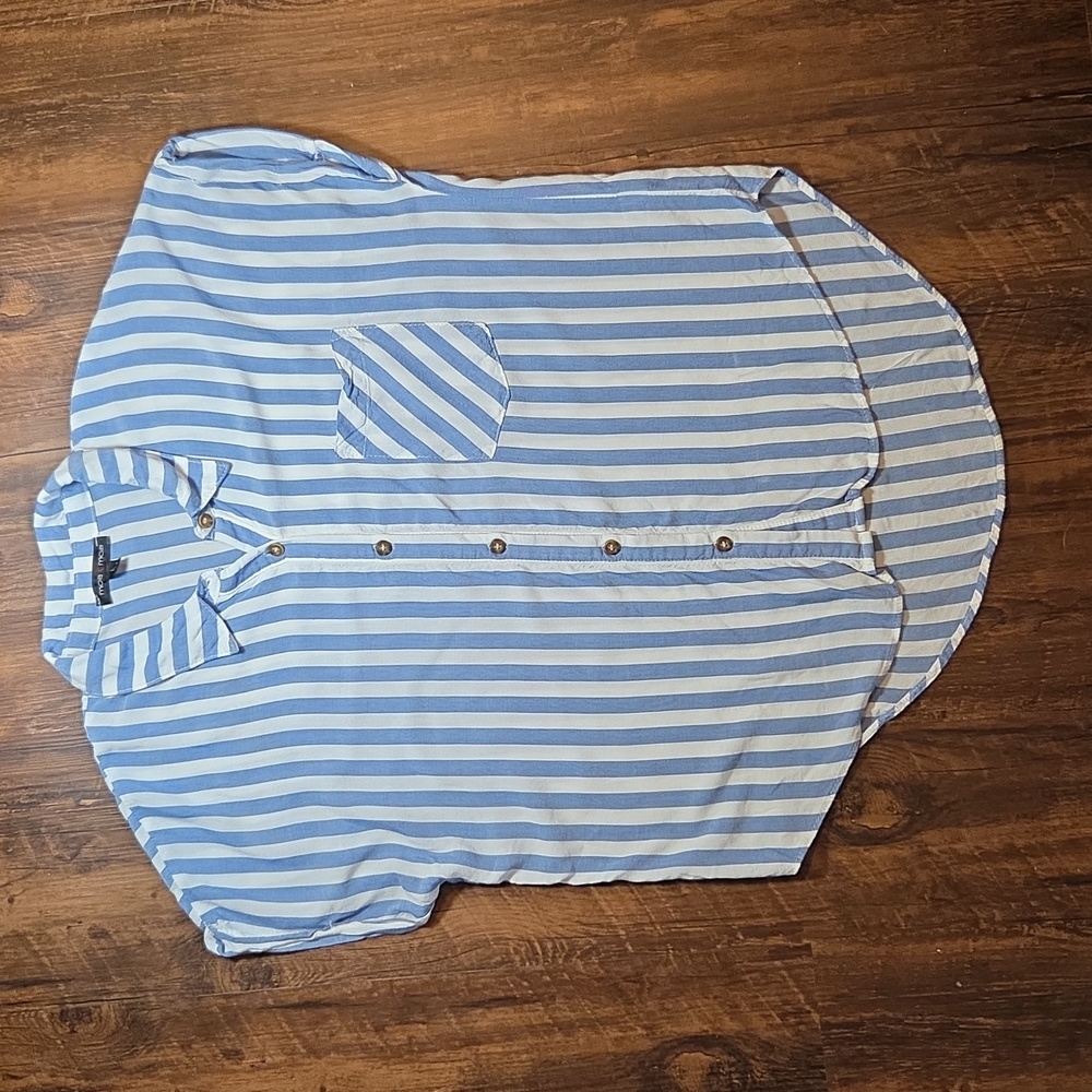 Nautical Costal Moa Moa Blue and White Striped Shirt